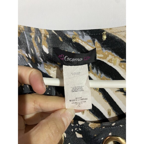 Cocomo Popover Top XL Animal Print Abstract Artsy Cocktail Old Money Office - Picture 4 of 8